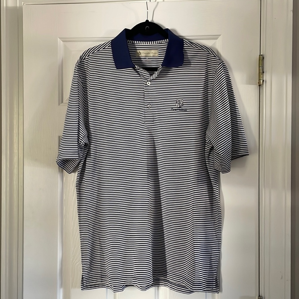 Donald Ross Golf Stripes Pine Needles Men’s Polo Shirt Medium